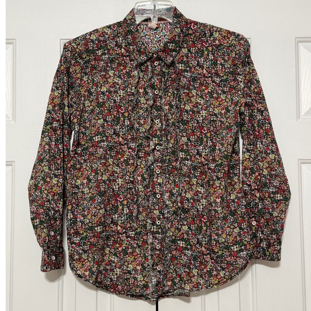 Pilcro Floral Print Ruffled Front Button Up Blouse, Size S - Picture 4 of 10